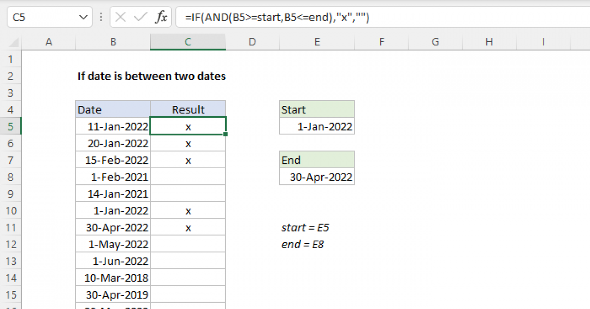 Determine If Date Is Between Two Dates Excel